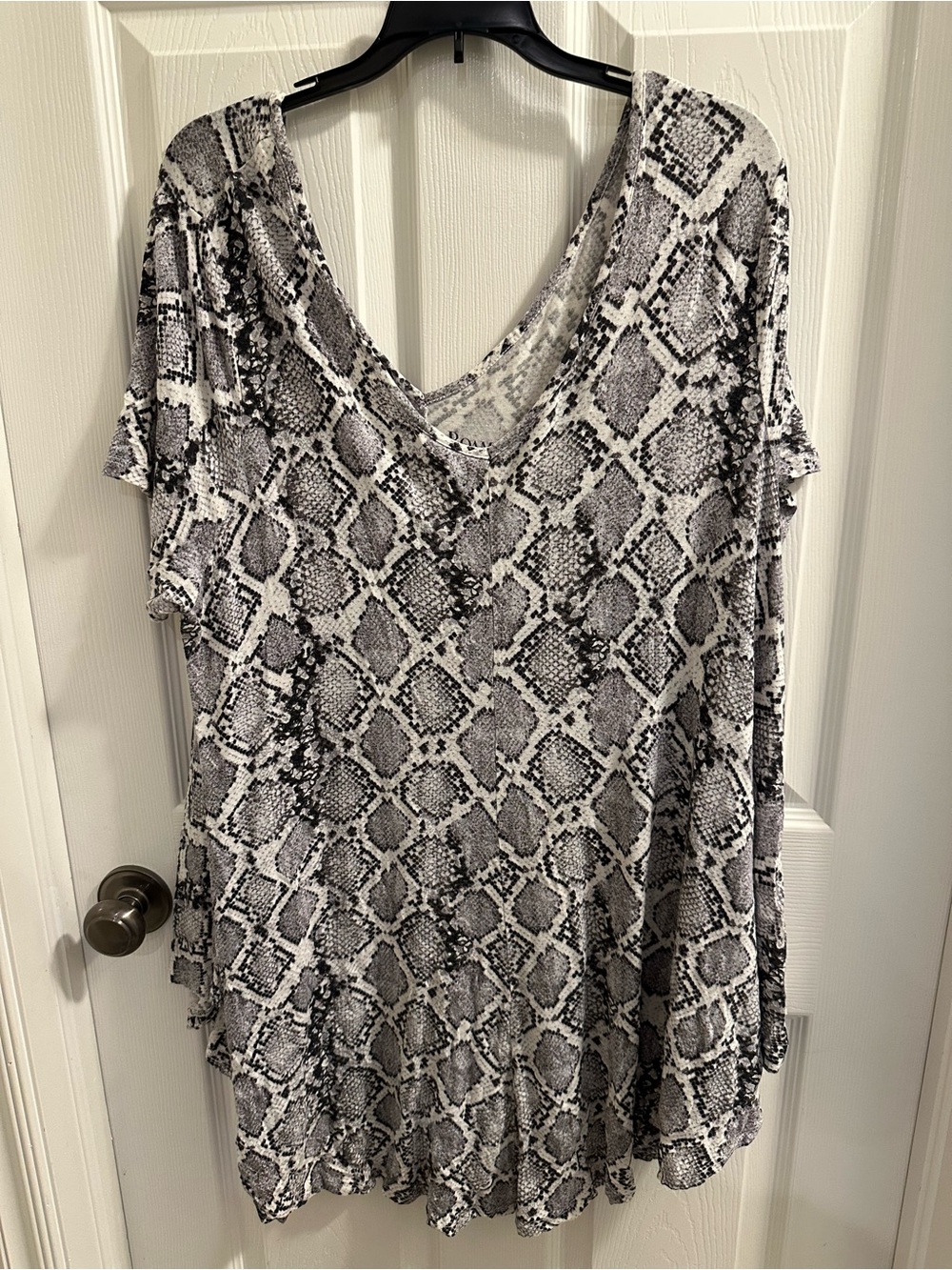 Roaman's Black & White Snake Print V-Neck Tunic